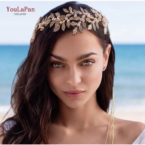 TOPQUEEN HP353 Gold Leaf Wedding Hair Accessories Women Tiaras Bridal Headband Forehead Hair Jewelry Wedding Party Gold Crown