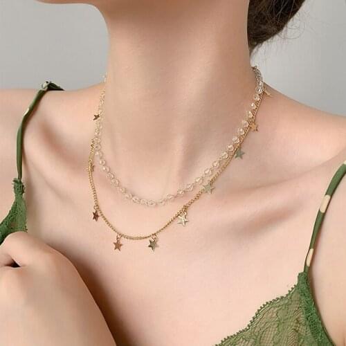 Stars Pendant Necklace Transparent Beads Pearl For Women Multi-layer Heart Pendant Necklaces Jewelry 2021 New Trend