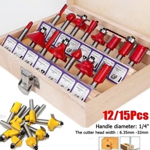 1/4/12/15pcs/set 1/4in Handle Wood Router Bit Mill Engraving Trimmer Adapter Trim Woodworking Milling Cutter