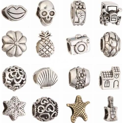 1pcs Silver Big Hole Loose European Spacer Beads Style Charms DIY Bead Fit Braclets Chain DKZ003X