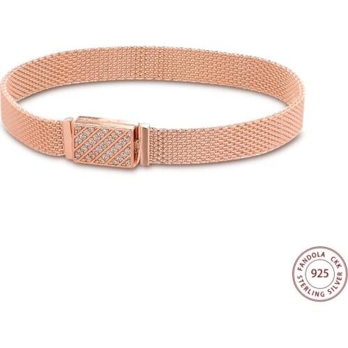 100% Real 925 Sterling Silver Jewelry Reflexions Long Clasp Pave Bracelets for Women S925 Charms Bracelets & Bangles Pulseras