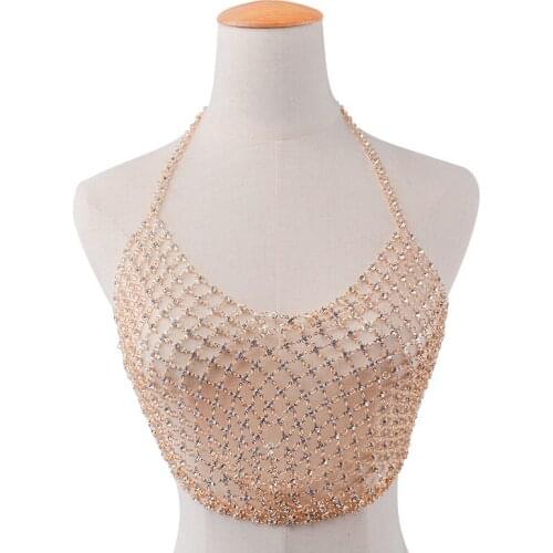 2017 Summer Heavy Sexy Style Metal Crystal Body Jewelry Bra Hollow Statement Choker Collars Maxi Facebook Hot Women Jewelry