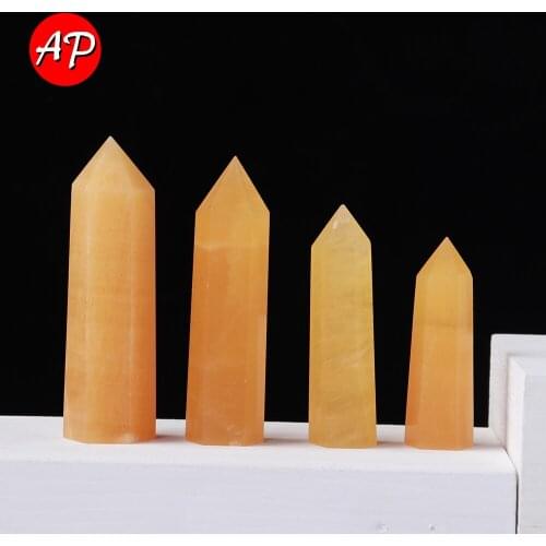 5-8cm Natural Quartz Point Yellow Jelly Jade Crystal Obelisk Wand Reiki Energy Stone Home Decor Pyramid