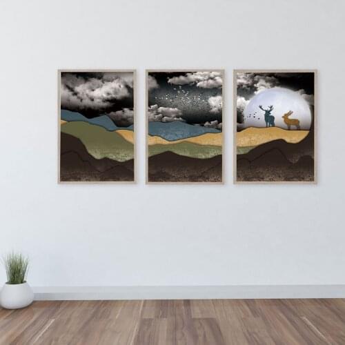 Abstract Mountain Poster Reindeer Canvas Painting Dark Clouds Wall Art Pictures For Living Roome Modern Home Decorative Prints