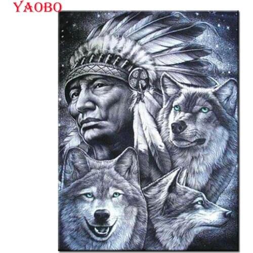 5d diy Diamond Painting Wolf DIY Diamond Embroidery Indian man Full Square Mosaic diamond Picture mosaic 5d art sticker decor