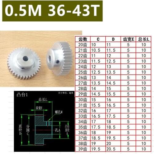 Aluminum alloy 0.5 mod 36T 37T 38T 39T 40T 41T 42T 43T metal precision small module cylindrical spur gear fine hole