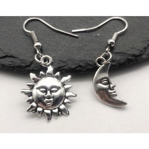 Handmade Asymmetrical Earrings,Sun and Moon Earrings,Dangling Mismatched Earrings,Celestial Jewellery,Sun&Moon Jewelry,Boho Gift