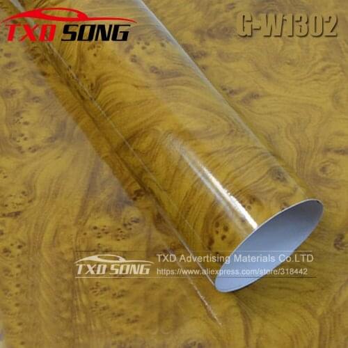 Car Styling 30*100CM Glossy PVC Wood Grain Car Wrap Car Film Internal Stickers Waterproof Self-adhesive Car Sticker byFree ship