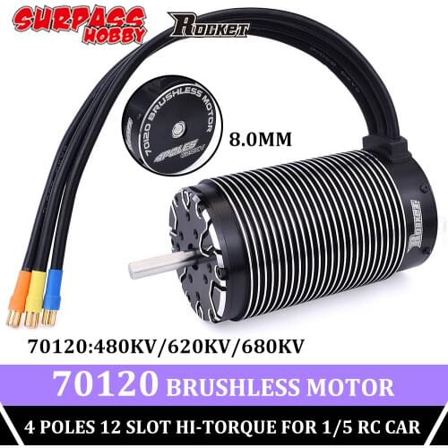 SURPASS HOBBY Rocket 70120 Brushless Motor Sensorless Motor 480KV 620KV 680KV 4 Poles Waterproof Hi-torque 8mm for 1/5 RC Car