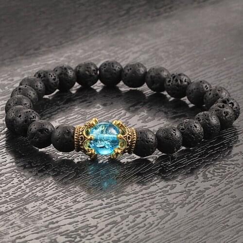 Natural Beaded Bracelet Men Antique High Quality Crown 8mm Lava Stone Bracelets For Women Bangles Jewelry Accessories Pulseira