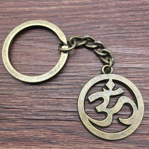 1 Piece Keyring Om Sign Keychain 25mm Antique Bronze New Fashion Handmade Metal KeyChain Souvenir Gifts For Women A10434