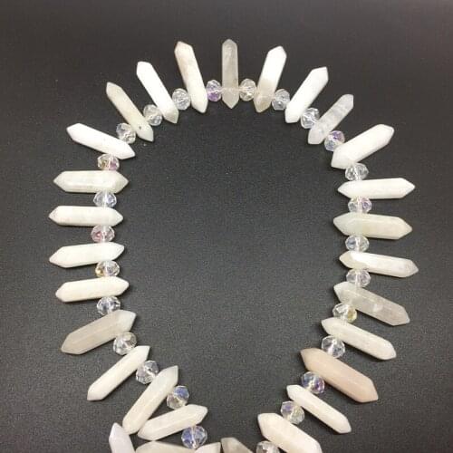 6-8 X 25-30mm Raw Natural White Moonstone Point Beads Strand Rough Clear Quartz Pointed Pendant Beads for Necklace Earring