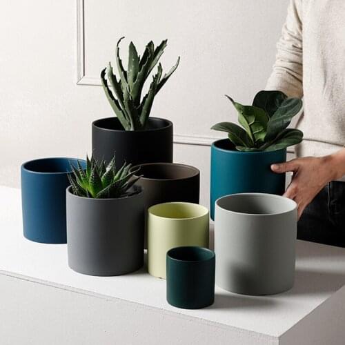 Nordic Industrial Style Colored Ceramic Flower Pots Green Plant Cylindrical Flower Pots