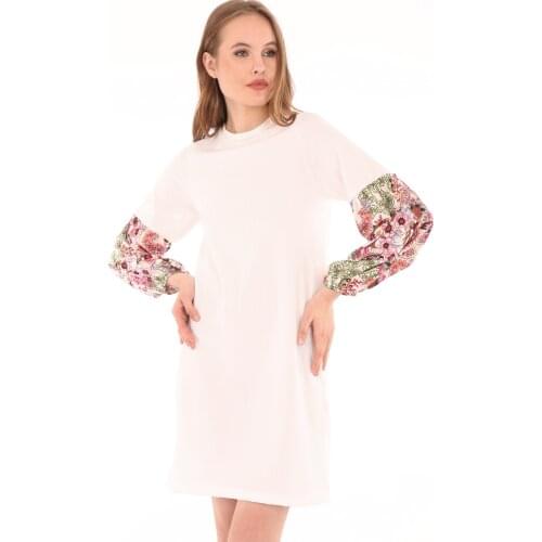 Flower Pattern Balloon Sleeve Lycra Tunik 2021 Summer Spring Muslim Clothing Women 'S Scarves Islamic Hijab For Muslim Women