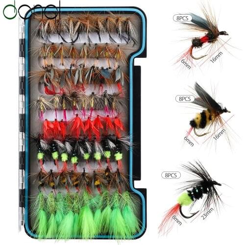 DONQL 68Pcs Fly Fishing Lure Topwater Dragonfly Trout Bait Wobbler Insect Flie Artificial Dry Fly Fishing Lure Single Hook Bait