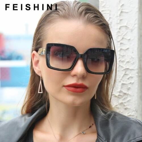 FEISHINI Brand UV400 Plastic Woman Sunglasses UV400 Fashion High Quality Big Frame Square Sun Glasses Ladies Mirror