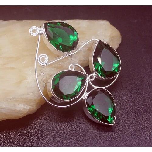 Gemstonefactory Jewelry Big Promotion 925 Silver Gushing Teardrop Unique Green Topaz Women Ladies Gifts Necklace Pendant 1290