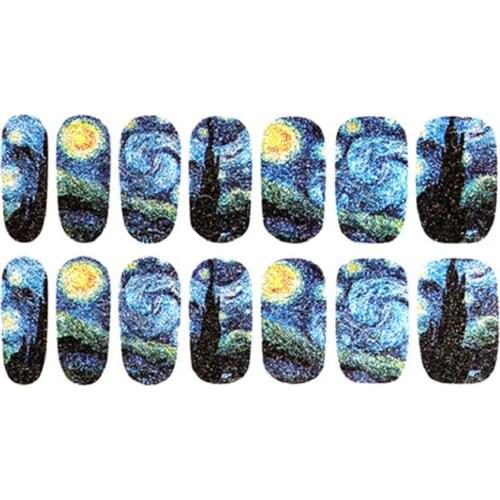 Hot 14Pcs/Sheet Colorful Decal Personality DIY Starry Sky Night Nail Art Stickers Glitter Manicure Tips Wraps Nail Art Decals