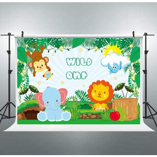 Wild One Backdrop Jungle Animals themed birthday Party Background Safari Tropical Leaves Backdrops for Boys Cake Table Decor