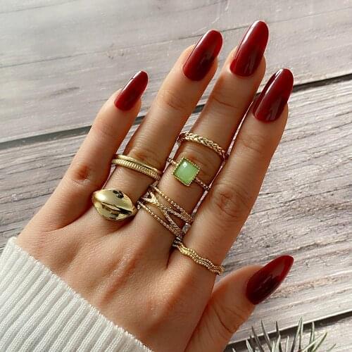 IPARAM Vintage Geometric Acrylic Alloy Joint Ring Set Bohemian Metal Curved Charm Finger Ring Female 2021 Fashion Jewelry