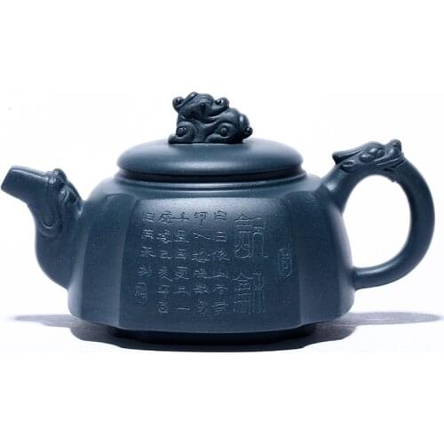 Yixing Purple Clay Pot,Raw Mine Azure Clay, Longzun Kung, Fu,Tea Set,Teapot,Zisha Drinkware,Suit for Green Tea,Puer,Dark