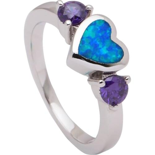 Heart Blue Opal Ring silver plated Jewelry with Stones Love Rings christmas gifts engagement rings jewelry