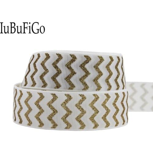 [IuBuFiGo] 10yard 1"(25mm) Gold Foil Printed Grosgrain Ribbon Polyester Gilding ribbons DIY Bow hair handmade NEW-17