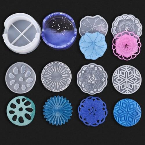 DIY Round Resin Mold Epoxy Flower Tray Cup Mat Casting Silicone Mold Hollow Out Coaster Mould DIY Crafts Home Decor Making