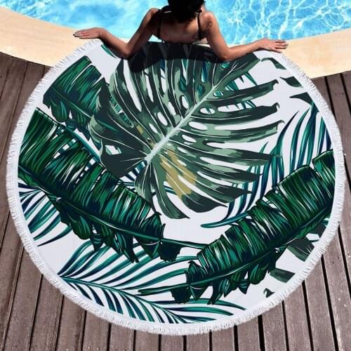 3D Tropical Plant Print With Tassels Round Beach Towel Bath Towel Yoga Mat Picnic Cloth Tapestry Home Decor