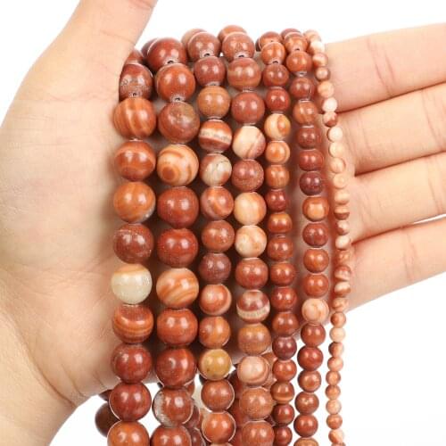 Natural Stone Red Peacock Charm Round Loose Beads For Jewelry Making Needlework Bracelet Diy Strand 4-12MM