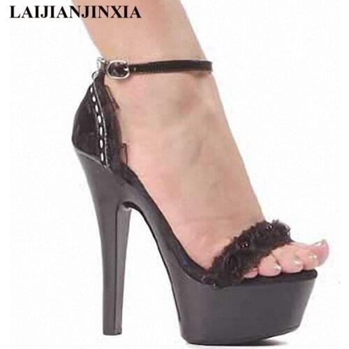 LAIJIANJINXIA Plus Size Beautiful Sexy Ankle Strap 15cm High Heel Sandlas Platforms Pole Dance Shoes, Dress / Wedding Shoes