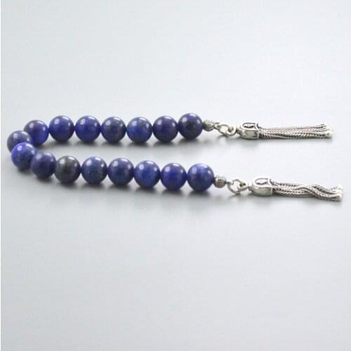 Lapis Polshak Stress Chain Mascot Rosary 7 mm. Globe Cut 925 Sterling Silver Embellished