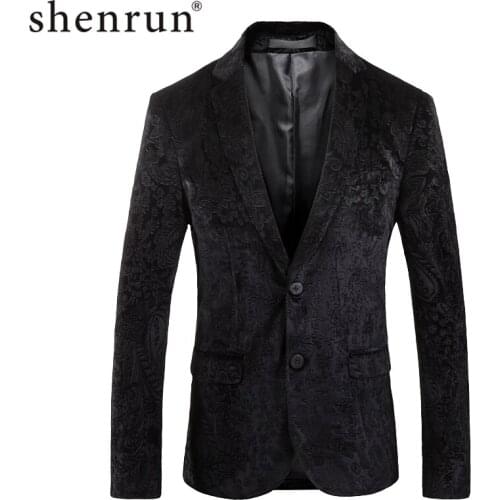 Shenrun Men Blazers Autumn Winter Embossed Jacket High Quality Slim Fashion Casual Blazer Stage Costume Singer Host Suit Jackets