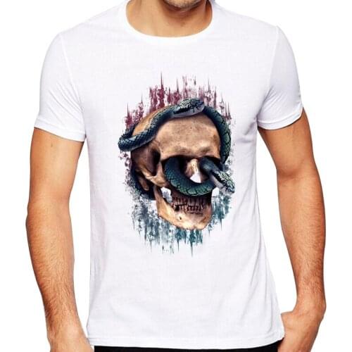 2020 Mens New Fashion Skull with Snake Design Short Sleeve T-Shirt Cool Tops Hipster Tee Shirts