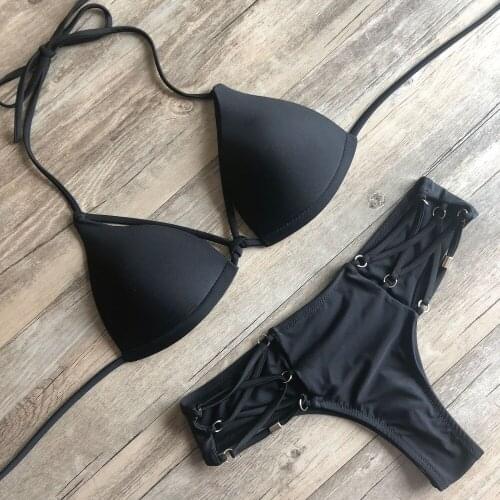 New Bandage Swimsuit Women Black Bikini Set Push Up Bathers Sexy Bandeau Bathing Suit Halter Swimwear Swim Suit Tankini Monokini