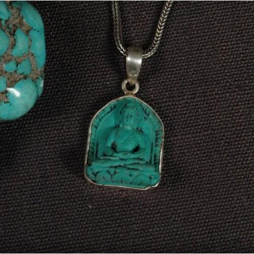 Handcrafted 925 Silver Nepalese Buddha Statue Pendant Necklace Tibetan Shakyamuni Buddha Pendant Necklace Silver Buddha Pendant