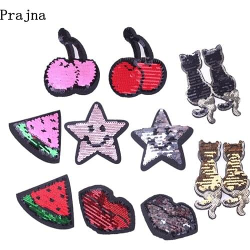 Prajna Cat Fruits Star Rainbow Patches Reversible Change Color Sequin Patch Clothes Decoration Applications For Clothes Badge