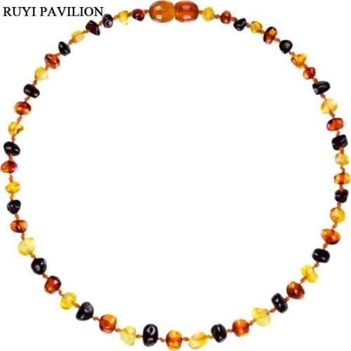 RUYI PAVILION Natural Baltic Amber Necklace For Baby Handmade polished amber beads fine jewler Multicolor 32-37cm