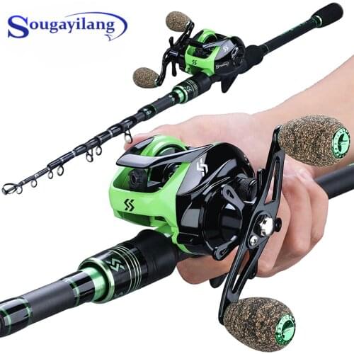 Sougayilang 1.8M 2.1M Telescopic Fishing Rod Combo with 12+1BB 7.2:1 Baitcasting Reel Fishing Tackle Kit Freshwater Pesca