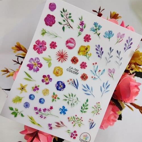 Watercolor Flowers Leaf Stickers for nails Design Self adhesive Nail Art Decoraciones Sliders Foil Manicure Accessories