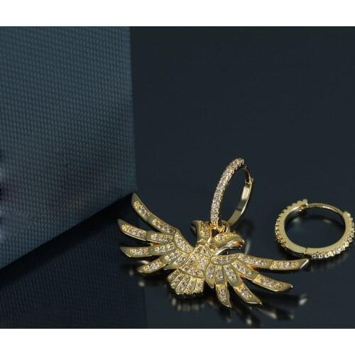 Luxury Gold Color Phoenix Asymmetry Drop Earring Cubic Zirconia Monaco Designer Cool Eearings Women Girl Fashion Jewelry