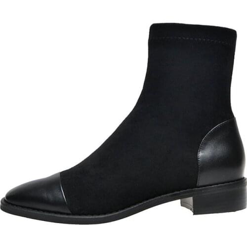 SKLFGXZY The European Genuine leather Womens boots Classic short boots Female boots socks Womens shoes