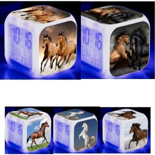 3d Horse LED Color Changing Alarm Clock For Kids Birthday Gifts Digital Alarm Clock Office Electronic Clock Desk Table Clocks