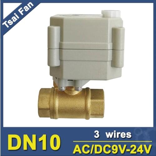 TF10-B2-B NPT/BSP 3/8'' 2 Way Brass DN10 Motorized Actuated Valve With Manual Override AC/DC9V-24V 3/7 Wires Metal Gear On/Off