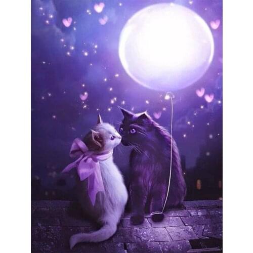 Couple cats under balloons Full Square Round Drill 5D DIY Diamond Painting diy Embroidery Cross Stitch mosaic Home Decoration