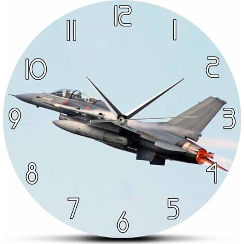 Air Force F-16 Fighting Falcon Taking Off Modern Wall Clock Aircraft Silent Swept Wall Clock Aviation Home Decor Pilots Gift