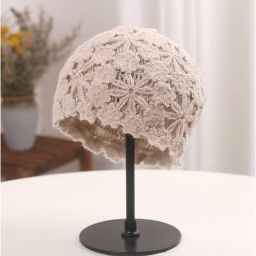Knitted hat winter womens retro literature and art lace flower hollow toe cap women fashion beret woolen cap melon leather cap