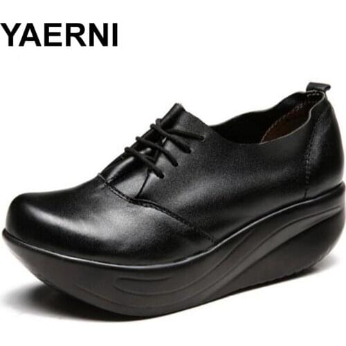 YAERNI Brand Shoes Woman Casual Shoes High Heels 2018 New Spring Black Lace Wedges Shake Shoes Women Sneakers Shoes Plus Size