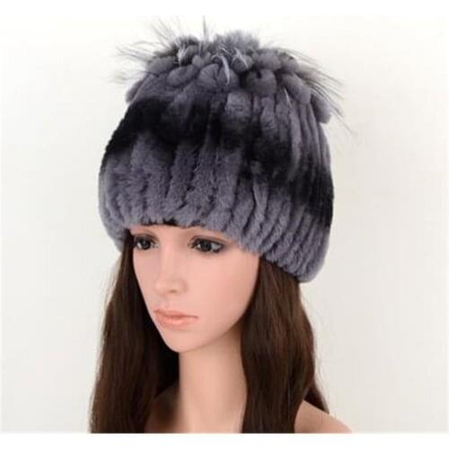 Woman Oversized Winter Gradient Color Stretch Rabbit Fur Bomber Cap Lady Thick Mink Fur Crown Protective Ear Warm Bomber Hat