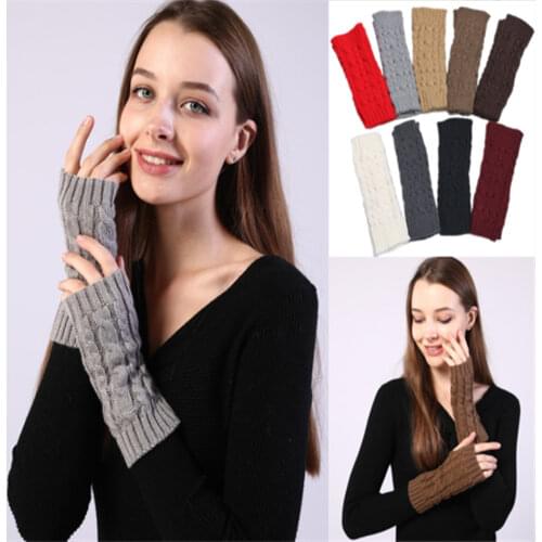 Woman Ladies Fingerless Gloves Winter Warm Soft Knitted Mittens ST016